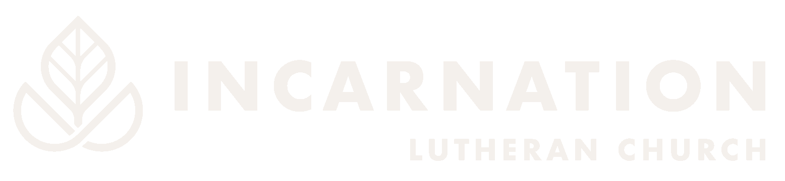 Logo of Incarnation Lutheran Church featuring a stylized leaf design and bold white text on a dark background, emphasizing simplicity and clarity.